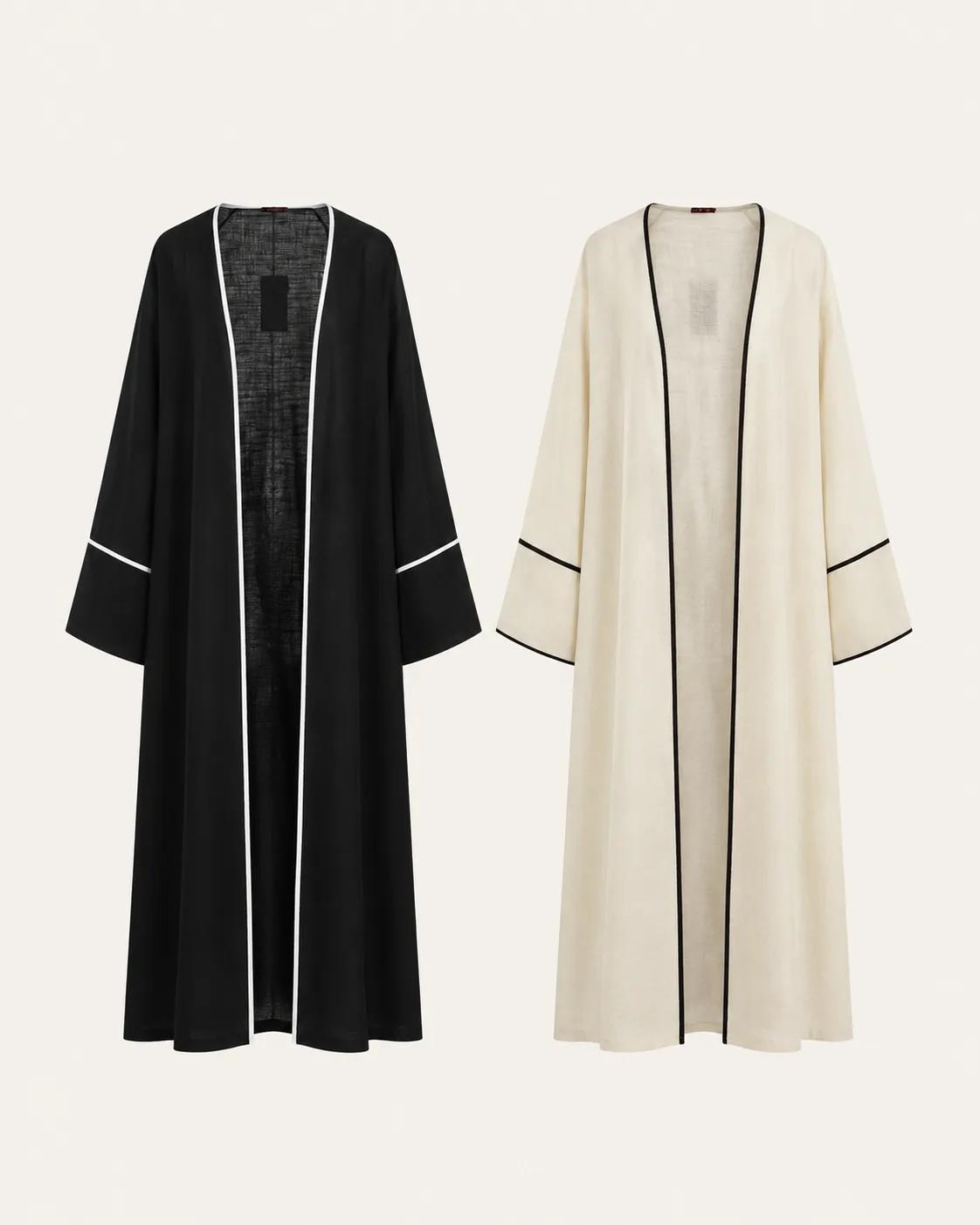 Beyaz Bordürlü Keten Kimono Pantolon Takımı