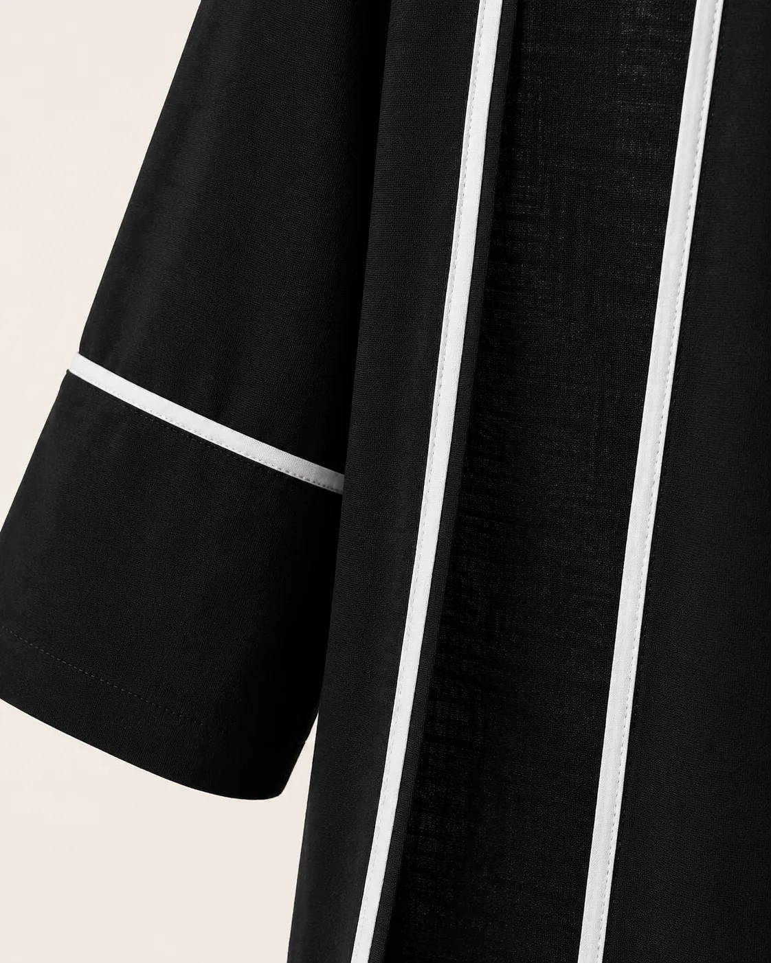 Beyaz Bordürlü Keten Kimono Pantolon Takımı