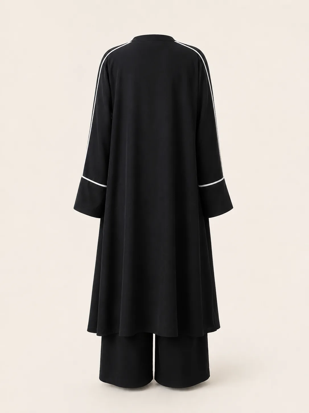 Beyaz Bordürlü Keten Kimono Pantolon Takımı