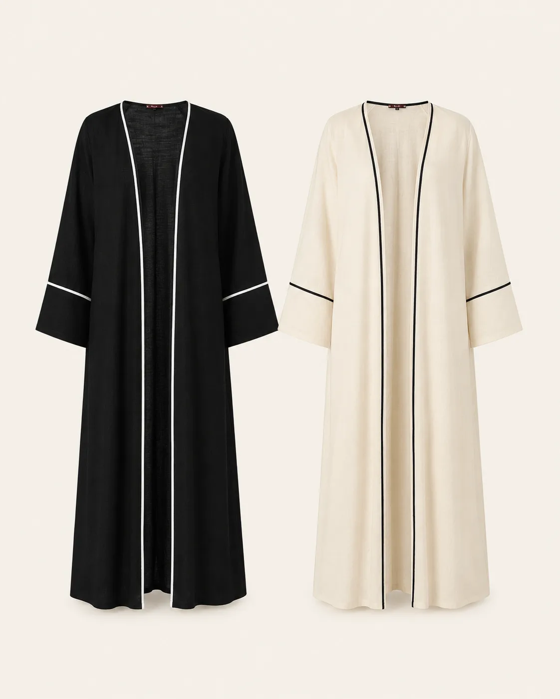Krem Bordürlü Keten Kimono Pantolon Takımı