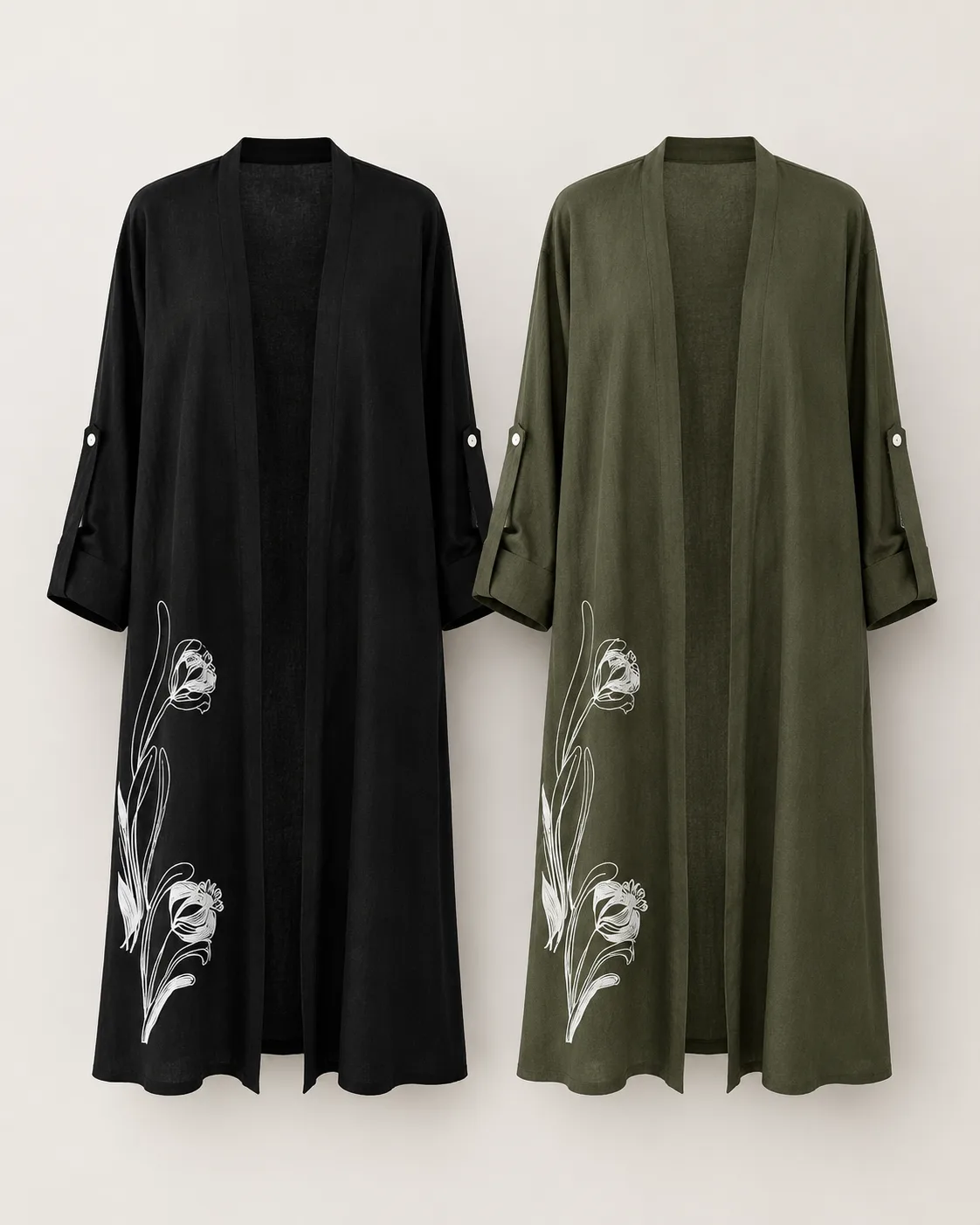 Çiçek Nakışlı Tesettür Kimono Pantolon Takım